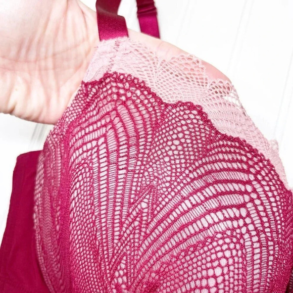 Cacique - Lane Bryant Wine & Pink Lace Lightly Lined Balconette Bra Size 42DDD - Picture 2 of 6